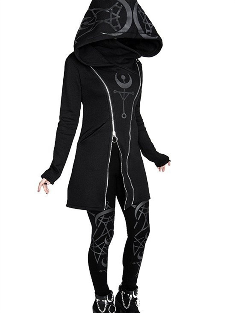 Vintage Zip Hoodie - Gothic Punk Print Top z długim