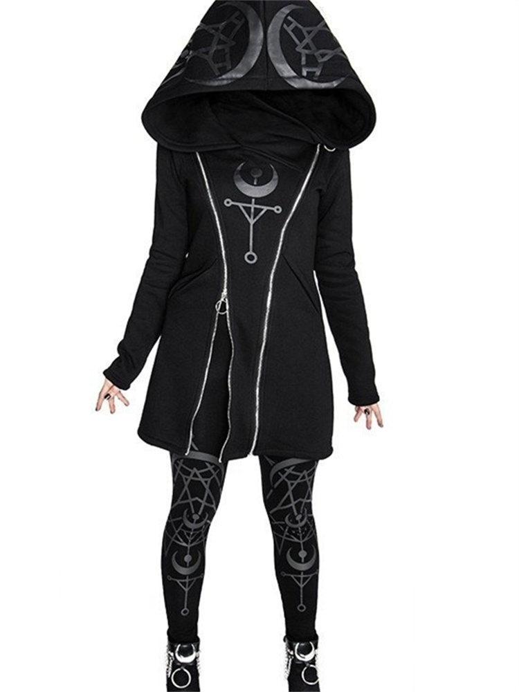Gothic Punk Print Top z długim – Vintage Zip Hoodie recenzja i cena