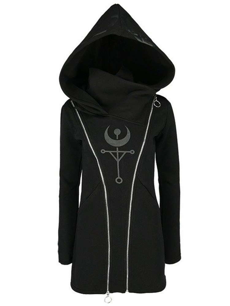 Gothic Punk Print Top z długim – Vintage Zip Hoodie recenzja i cena