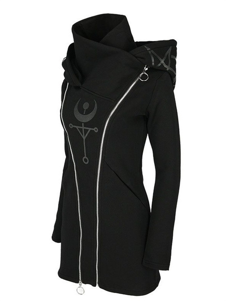 Gothic Punk Print Top z długim – Vintage Zip Hoodie recenzja i cena